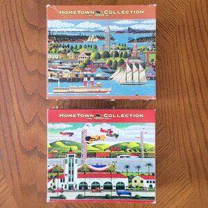 Lot of 2 Hometown Collection Jigsaw Puzzles 1000 Pieces Heronim Wysocki Complete